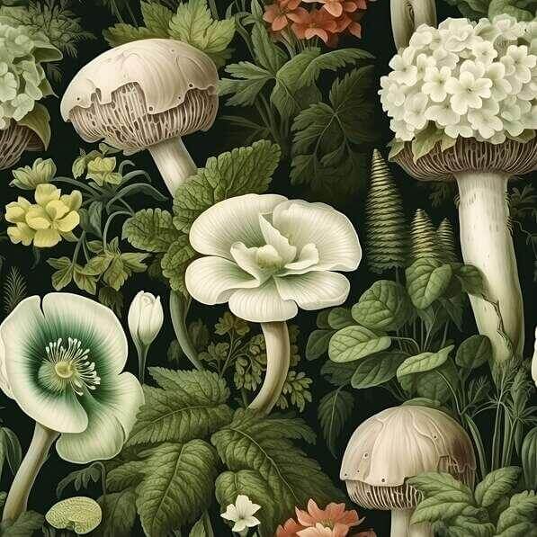Download Seamless Pattern of Mushrooms, Flowers, and Plants Patterns ...