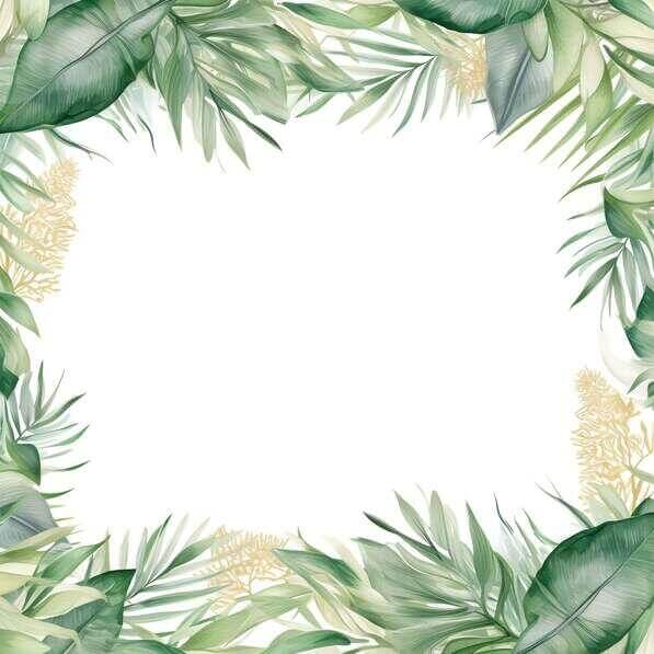 Download Watercolor Frame with Tropical Leaves and Flowers on White ...