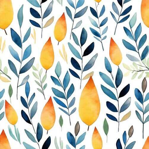 Seamless Pattern of Blue, Yellow, and Orange Leaves Seamless Pattern of Blue, Yellow, and Orange Leaves thumbnail