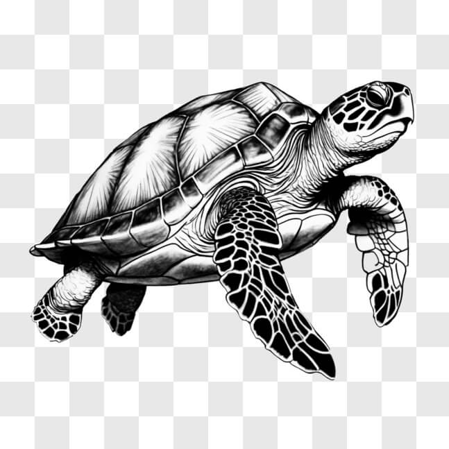 Download Black and White Drawing of Ocean Turtle Swimming in the Air ...