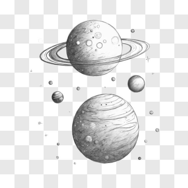 Download Black and White Drawing of Planets in Space Sketches Online ...