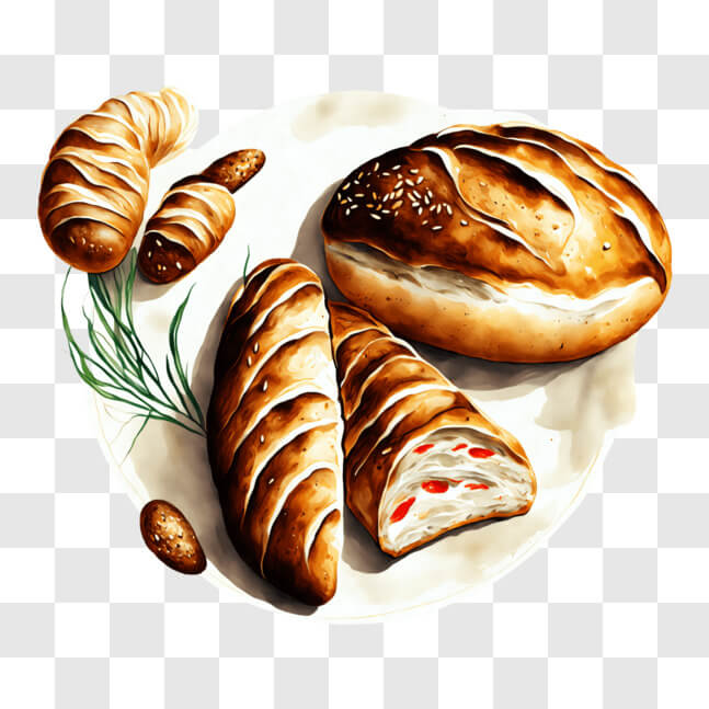 Download Artistic Breakfast Spread with Croissants and Baguettes PNG ...