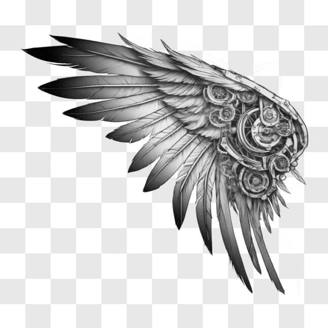 Download Black and White Angel Wing Tattoo Design with Gears Sketches ...