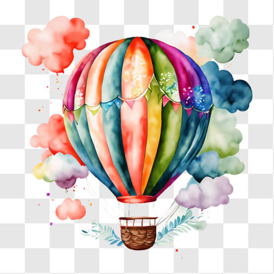 Download Colorful Hot Air Balloon Flying in the Sky with Clouds PNGs ...