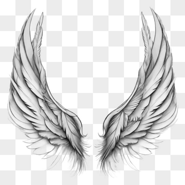 Download Black and White Angel Wings on White Background Sketches ...