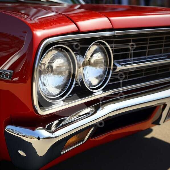 Classic Red Car with Headlights On stock photo | Creative Fabrica