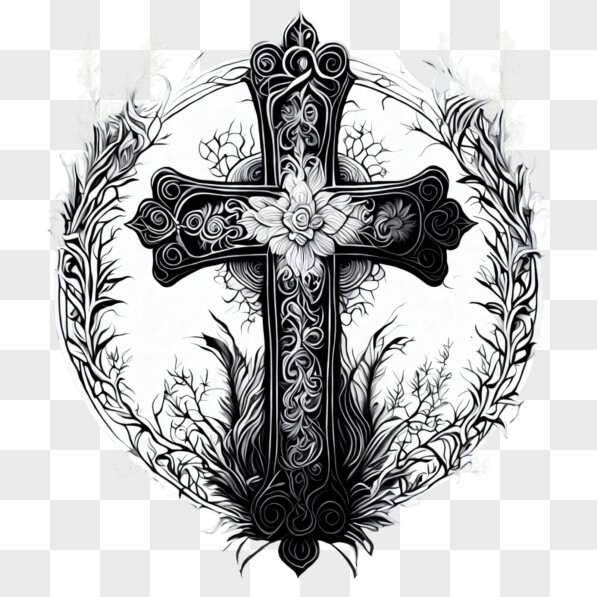 Visual Reference: Download Black And White Cross With Flowers