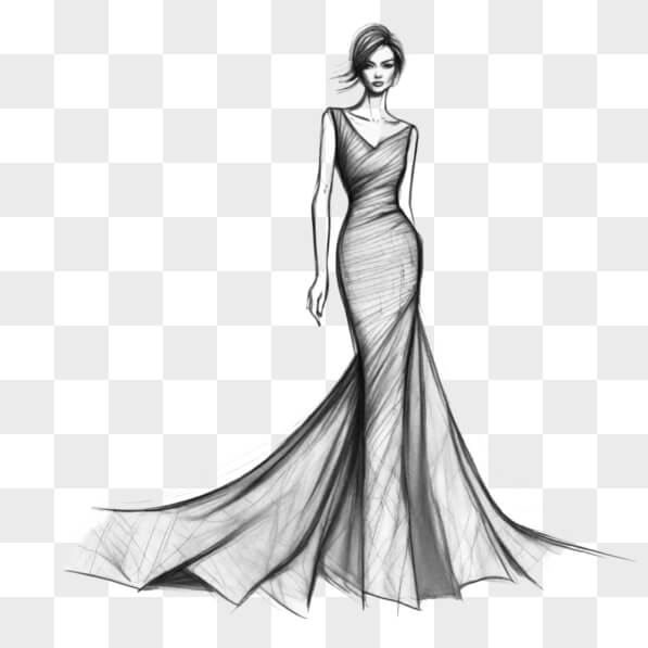 Download Black and White Sketch of Elegant Woman in Gown Sketches ...