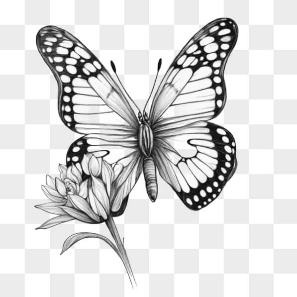 Download Black and White Drawing of Butterfly on Flower Sketches Online ...