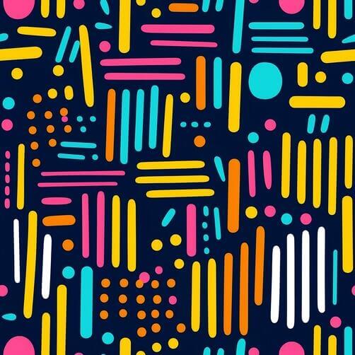 Colorful Seamless Pattern with Brightly Colored Lines and Dots on Dark Background Colorful Seamless Pattern with Brightly Colored Lines and Dots on Dark Background thumbnail
