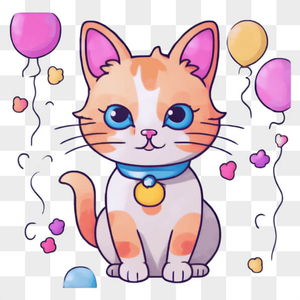 Download Cartoon Cat with Balloons and Orange Collar Cartoons Online ...