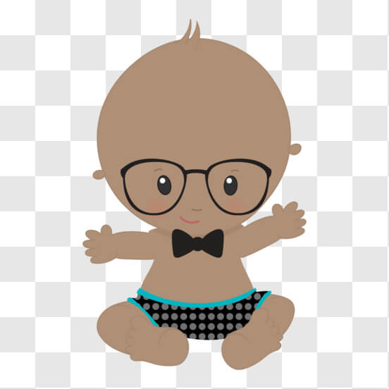 Download Adorable Cartoon Baby with Blue Glasses and Orange Bow Tie PNG ...