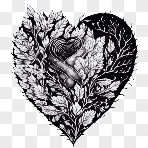Download Black and White Floral Heart Vector Illustration PNGs Online ...