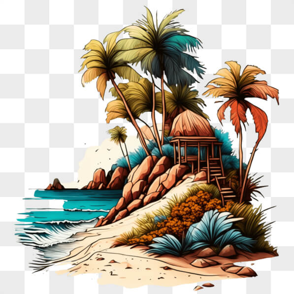 Download Tropical Island with Palm Trees and Ocean View PNGs Online ...