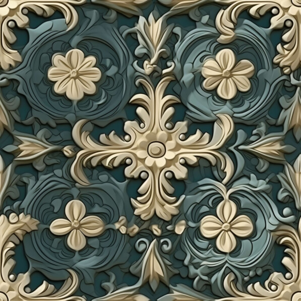 Tiled Supulcor Pattern Download Blue and Gold Ornate Floral Pattern on Tiled Background ...