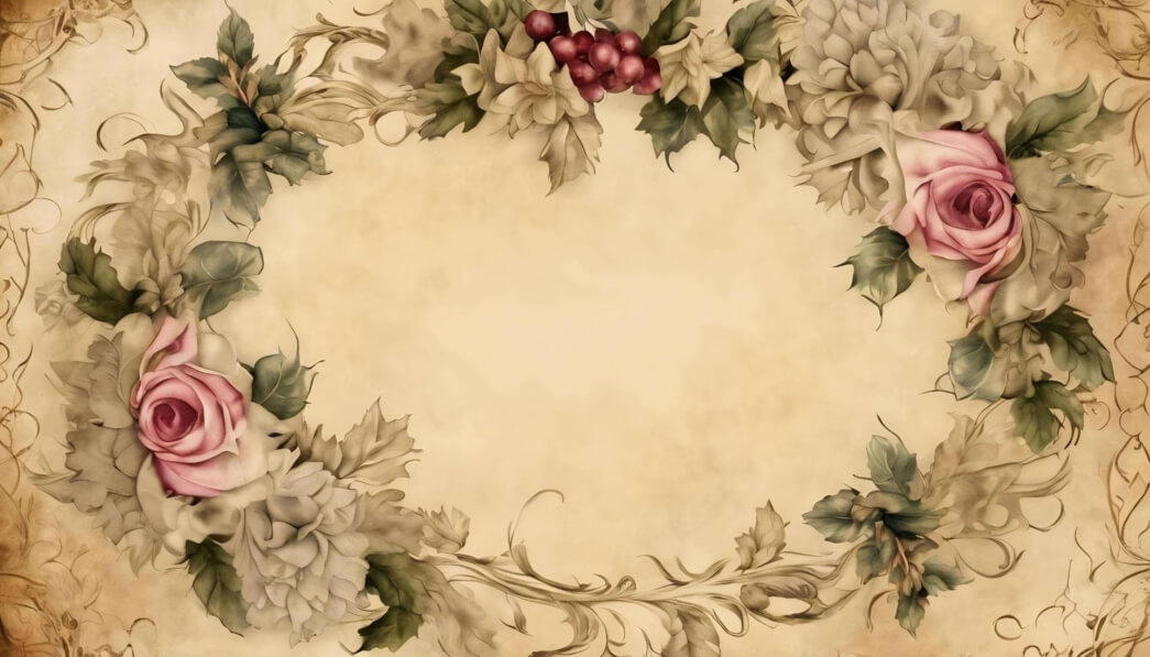 Download Floral Frame with Roses and Leaves on Old-Fashioned Background ...