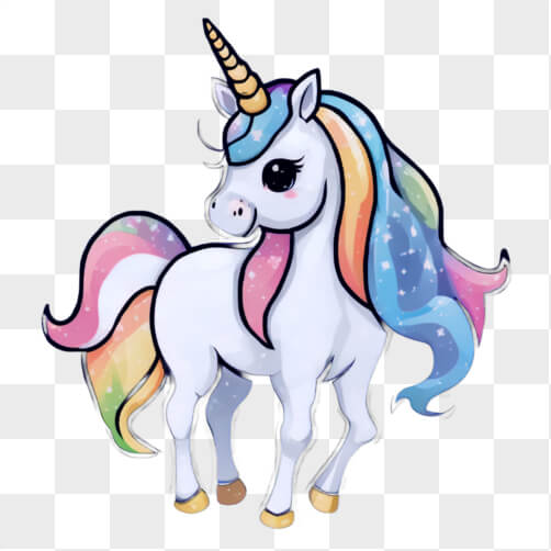 Download White Unicorn with Rainbow Mane and Tail Cartoons Online ...