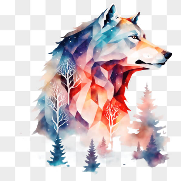 Download Colorful Wolf Head Artwork with Trees PNGs Online - Creative ...