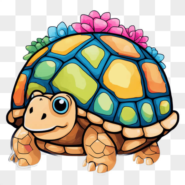 Download Playful Cartoon Turtle with Flowers Ideal for Children #39 s