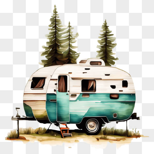 Download Camper Trailer in the Woods with Trees and Ladders PNGs Online ...