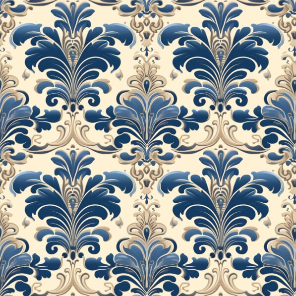 Download Blue and Beige Damask Wallpaper with Ornate Floral Pattern ...