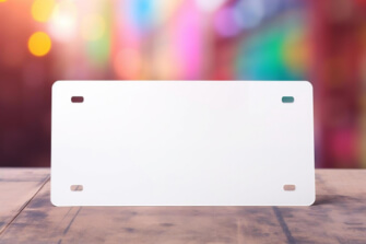 Leeg Wit Kentekenplaat op Houten Tafel met Kleurrijke Lichtjes Leeg Wit Kentekenplaat op Houten Tafel met Kleurrijke Lichtjes thumbnail