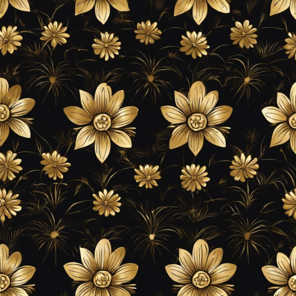 Download Gold Flower Seamless Pattern on Black Background Backgrounds ...