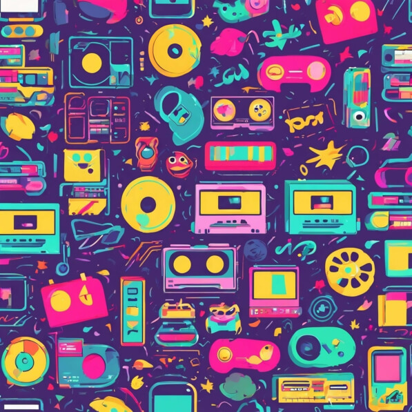 Download Colorful Retro Gadgets Seamless Pattern on Purple Background ...
