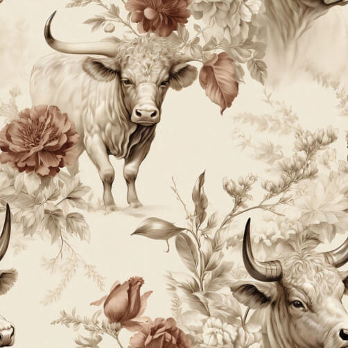 Download Seamless Cow Pattern with Orange Flowers and Leaves Patterns ...