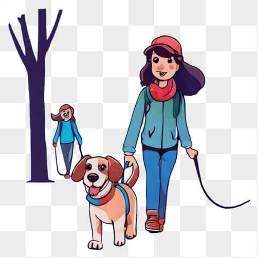 Download Woman and Dog Enjoying a Walk in the Woods Cartoons Online ...