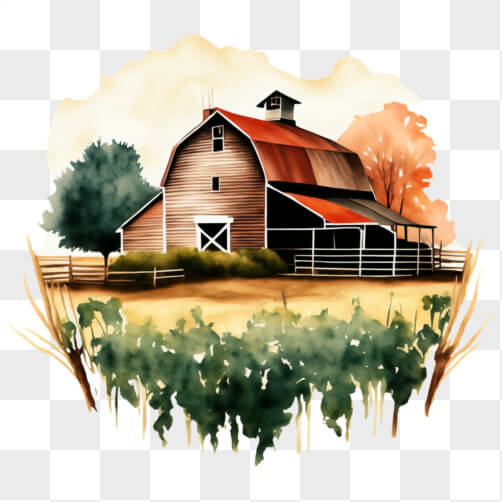 Download Watercolor painting of an old red barn in the countryside PNGs ...