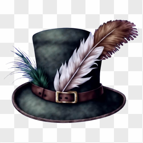 Download Stylish Green Top Hat with Feather and Belt Detail PNG Online ...