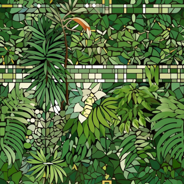 Download Stained Glass Pattern with Green Plants and Flowers Patterns ...