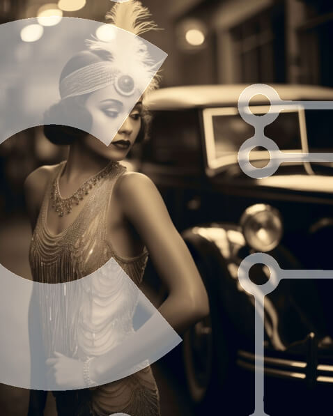 Elegant Flapper Woman with Old-Fashioned Car stock photo | Creative Fabrica