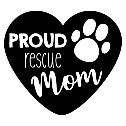 Rescue Mom Black Heart with Paw Print and Dogs
