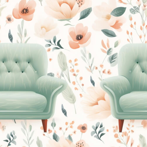 Green Sofas in Front of Floral Wallpaper Green Sofas in Front of Floral Wallpaper thumbnail