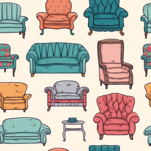 Seamless Pattern of Colorful Chairs and Sofas Seamless Pattern of Colorful Chairs and Sofas thumbnail