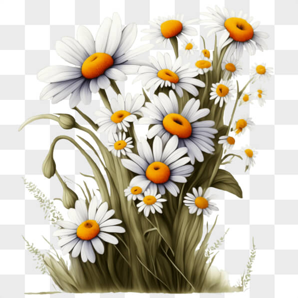 Download Beautiful White and Yellow Daisies in a Grass Field PNG Online ...