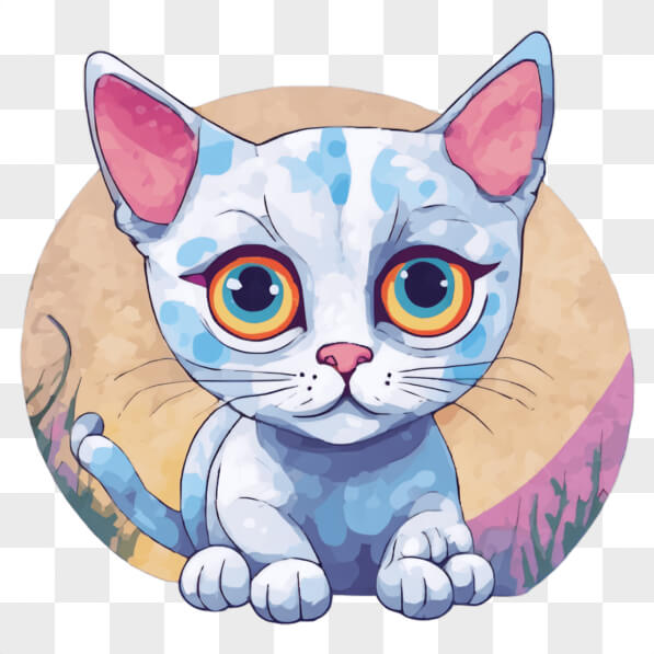 Download Adorable Cartoon Cat with Colorful Eyes in Grass Cartoons