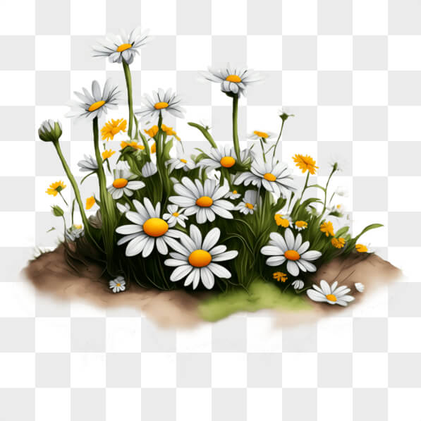 Download Idyllic Scene with White Daisies and Yellow Wildflowers PNG ...