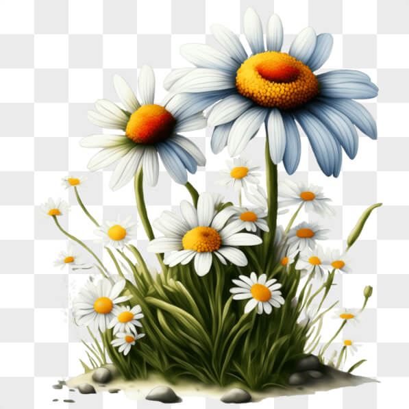 Download Beautiful White and Yellow Daisies in a Grassy Field PNG ...
