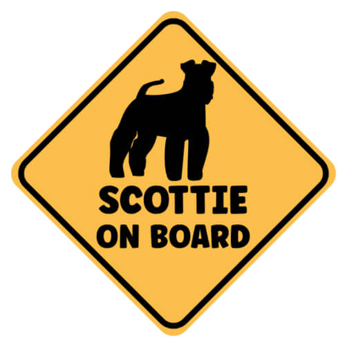 Yellow and Black Scottie on Board Warning Sign