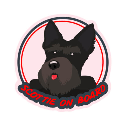 Black Dog with Scotties on Board