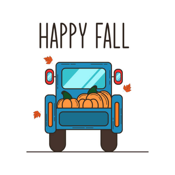 Download Happy Fall Blue Truck Greeting Card Quotes Online Creative
