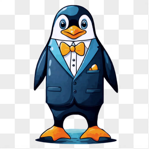 Download Elegant Penguin in Blue Suit and Orange Bow Tie Cartoons ...