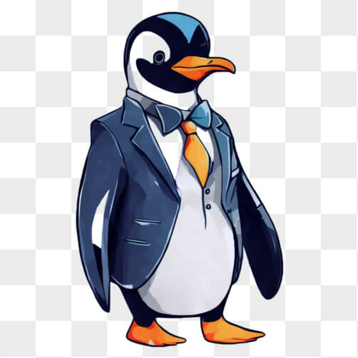 Download Cartoon Penguin in Stylish Orange Suit and Bow Tie Cartoons ...