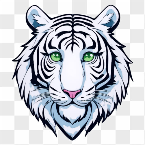 Download White Tiger Head Illustration with Yellow Eyes Cartoons Online ...