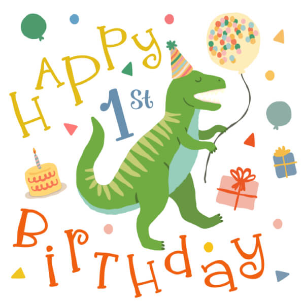Descarga Feliz Tarjeta de Cumpleaños de 1er Año con Dinosaurio y Globo ...