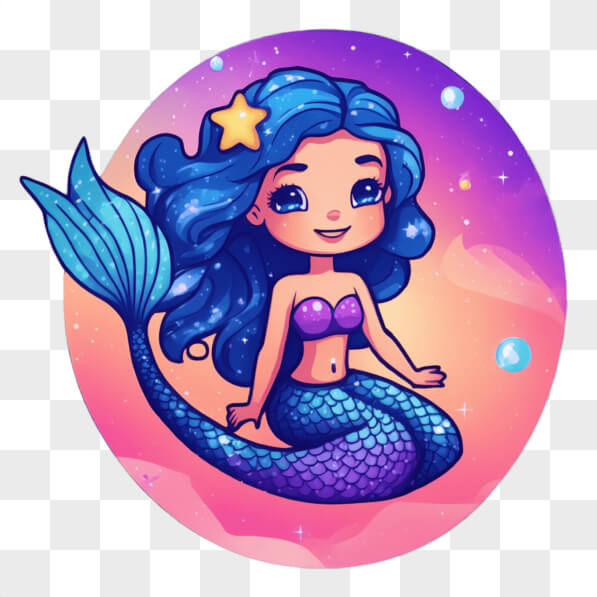 Descarga Sirena de Dibujos Animados con Cabello Azul Sentada en un ...