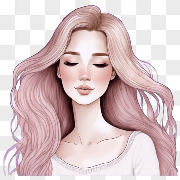 Download Illustration of a Woman with Long Pink Hair and Closed Eyes ...